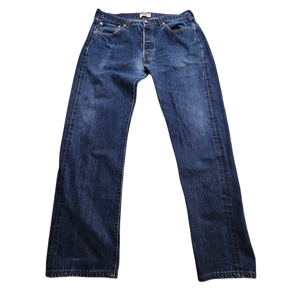 Levis 501 Original Jeans Mens 34x34 Dark Wash Indigo Selvedge Big E Button Fly